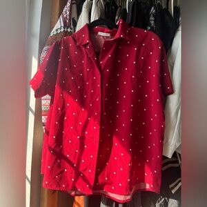 Red, white polka dot blouse